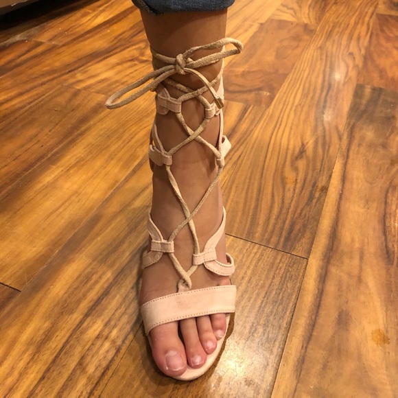 Loft Soft Pink Lace-up Heels - Picture 2 of 6